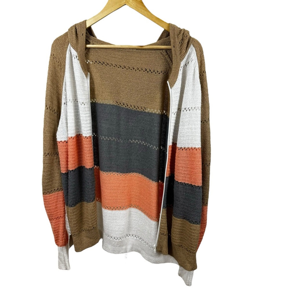 Plus Size Knit Colorblock Jacket Full Zip Hooded Size 2XL XXL - Picture 13 of 14
